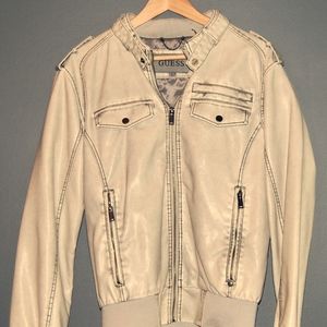 Guess Faux Leather Cream/White Biker Jacket